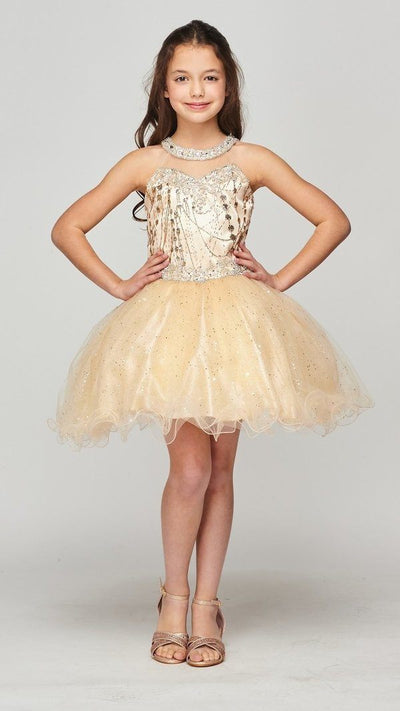 Girls Short Halter Glitter Dress by Cinderella Couture 5090