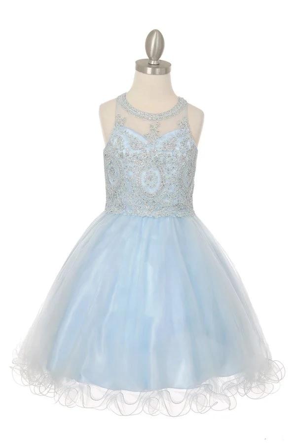 Girls Short Illusion Applique Dress by Cinderella Couture 5065
