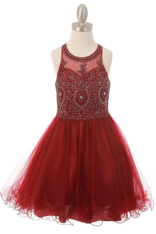 Girls Short Illusion Beaded Lace Dress by Cinderella Couture 5065-Girls Formal Dresses-ABC Fashion