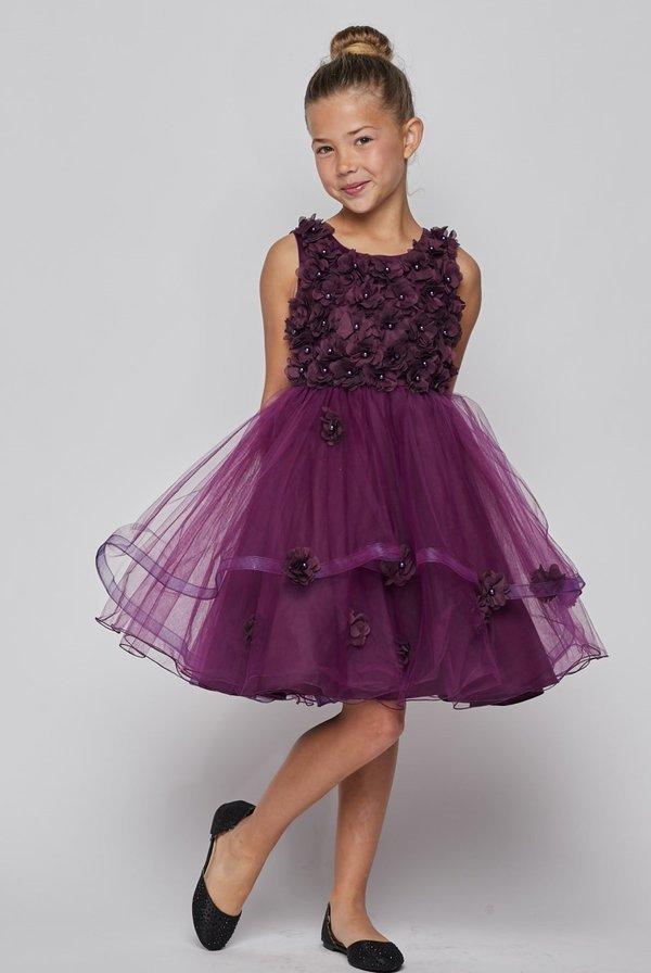 Girls Short Layered Dress with 3D Flowers by Cinderella Couture 9084-Girls Formal Dresses-ABC Fashion