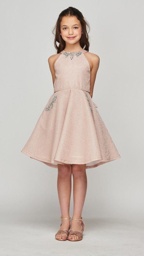 Girls Short Metallic Halter Dress by Cinderella Couture 5085