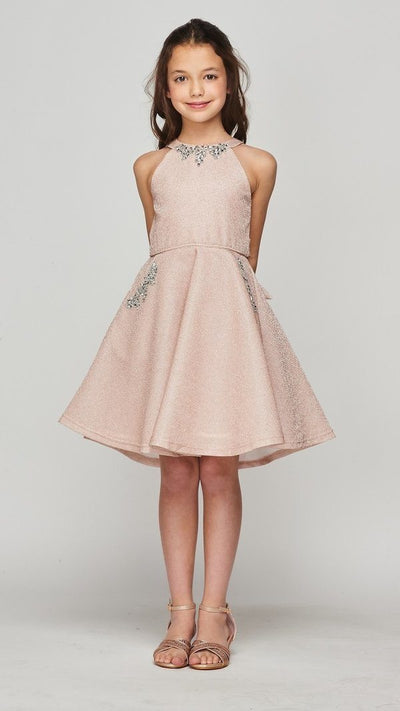 Girls Short Metallic Halter Dress by Cinderella Couture 5085