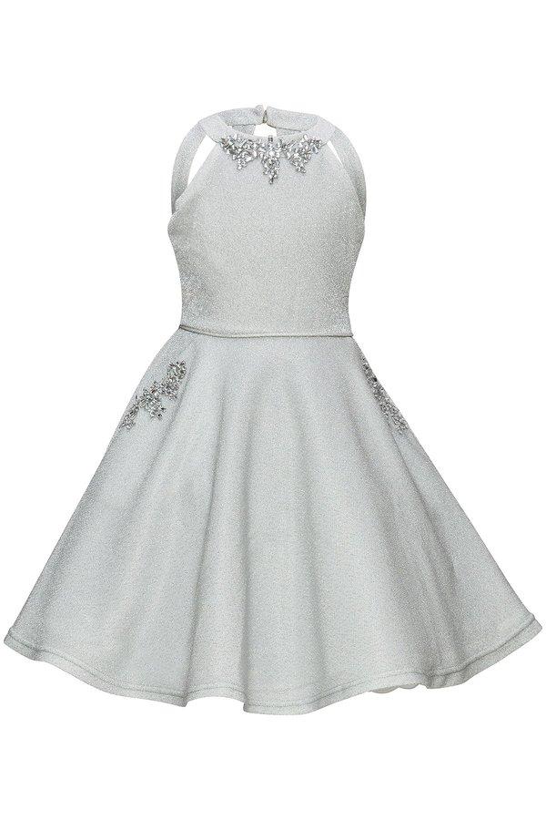 Girls Short Metallic Halter Dress by Cinderella Couture 5085-Girls Formal Dresses-ABC Fashion