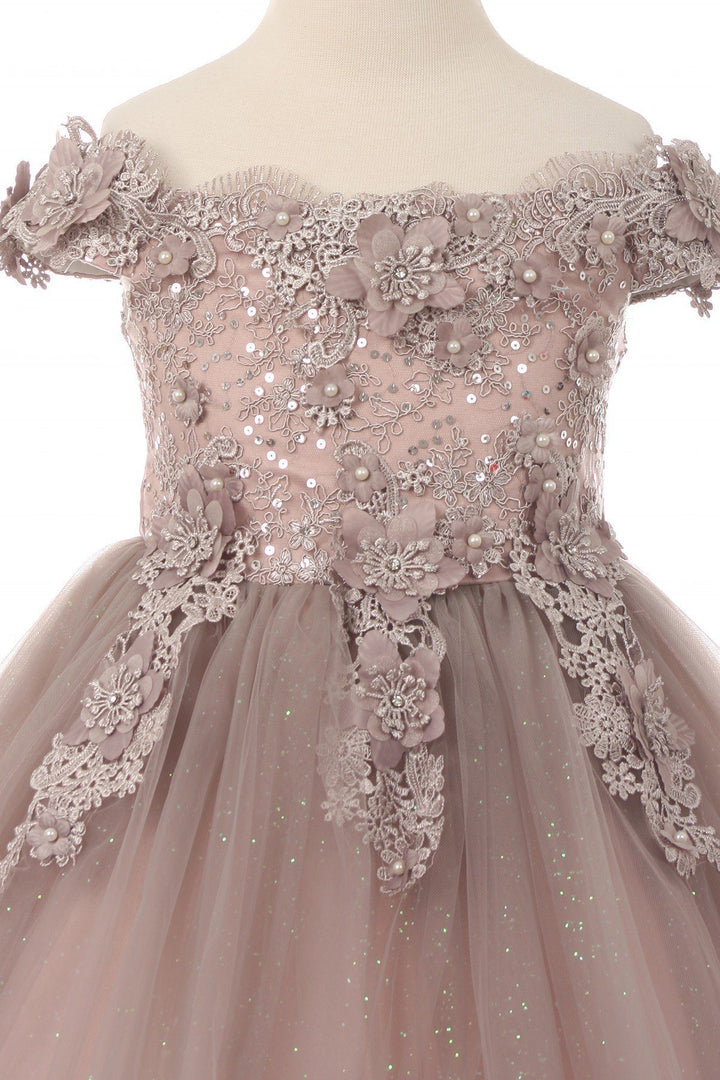 Girls Short Off Shoulder Glitter Dress by Cinderella Couture 9085-Girls Formal Dresses-ABC Fashion