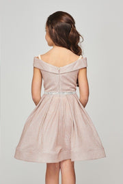 Girls Short Off Shoulder Metallic Dress by Cinderella Couture 8012