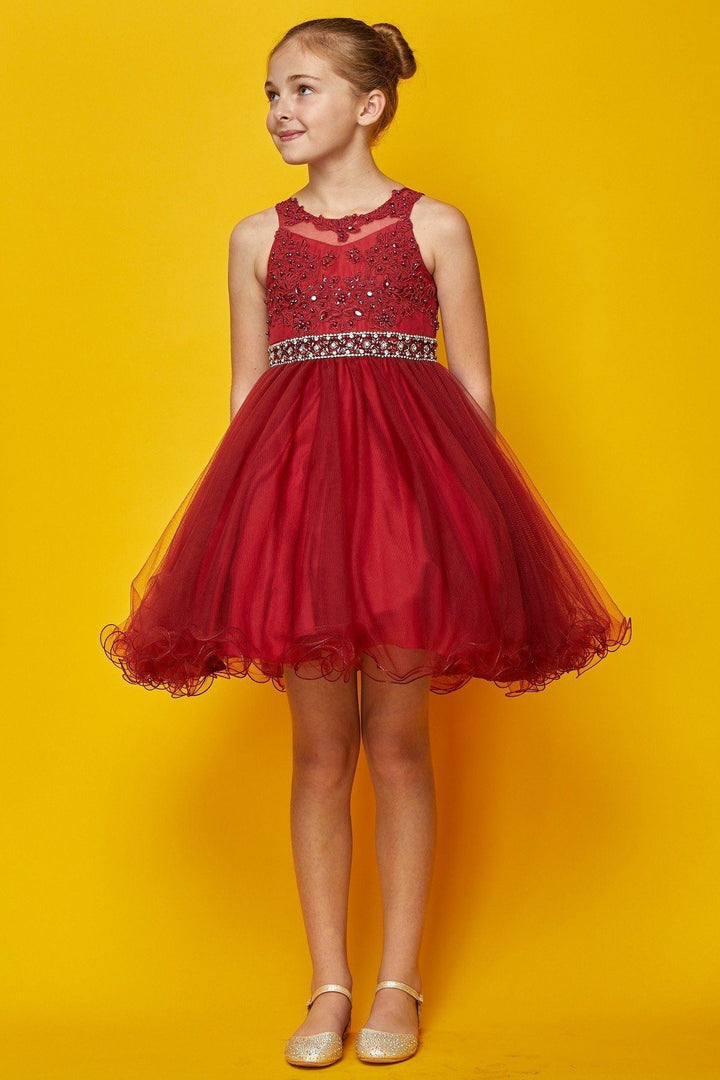 Girls Short Ruffled Dress with Beaded Bodice by Cinderella Couture 5013-Girls Formal Dresses-ABC Fashion