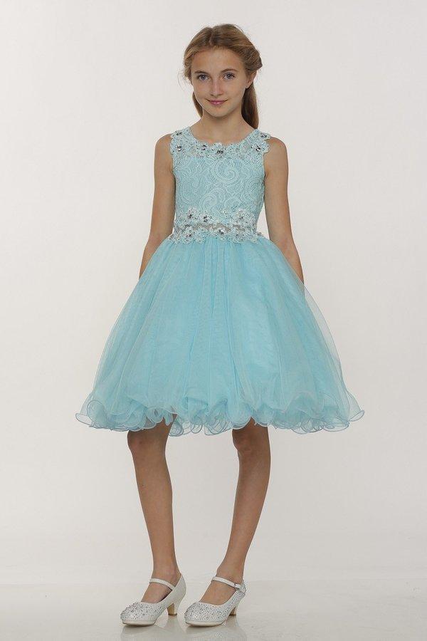Girls Short Ruffled Dress with Lace Bodice by Cinderella Couture 5010-Girls Formal Dresses-ABC Fashion