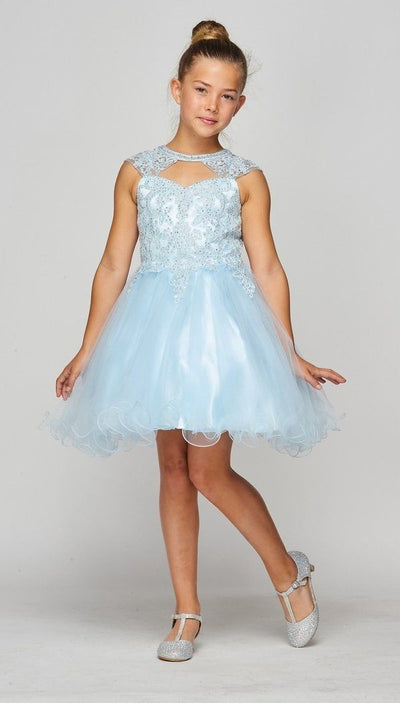 Girls Short Ruffled Dress with Lace Bodice by Cinderella Couture 5083