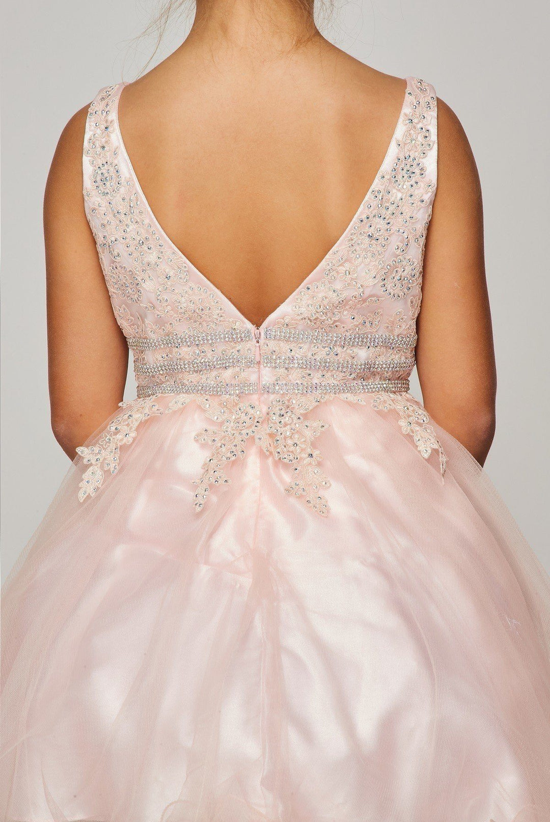 Girls Beaded Short Ruffled V-Neck Dress 5081