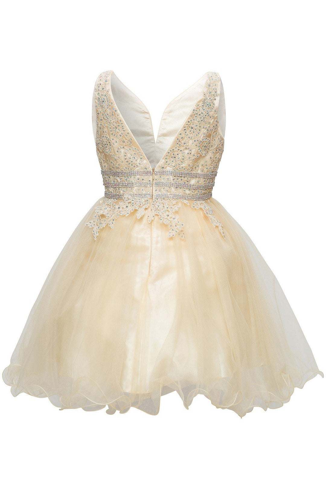 Girls Short Ruffled V-Neck Dress with Embellished Bodice-Girls Formal Dresses-ABC Fashion