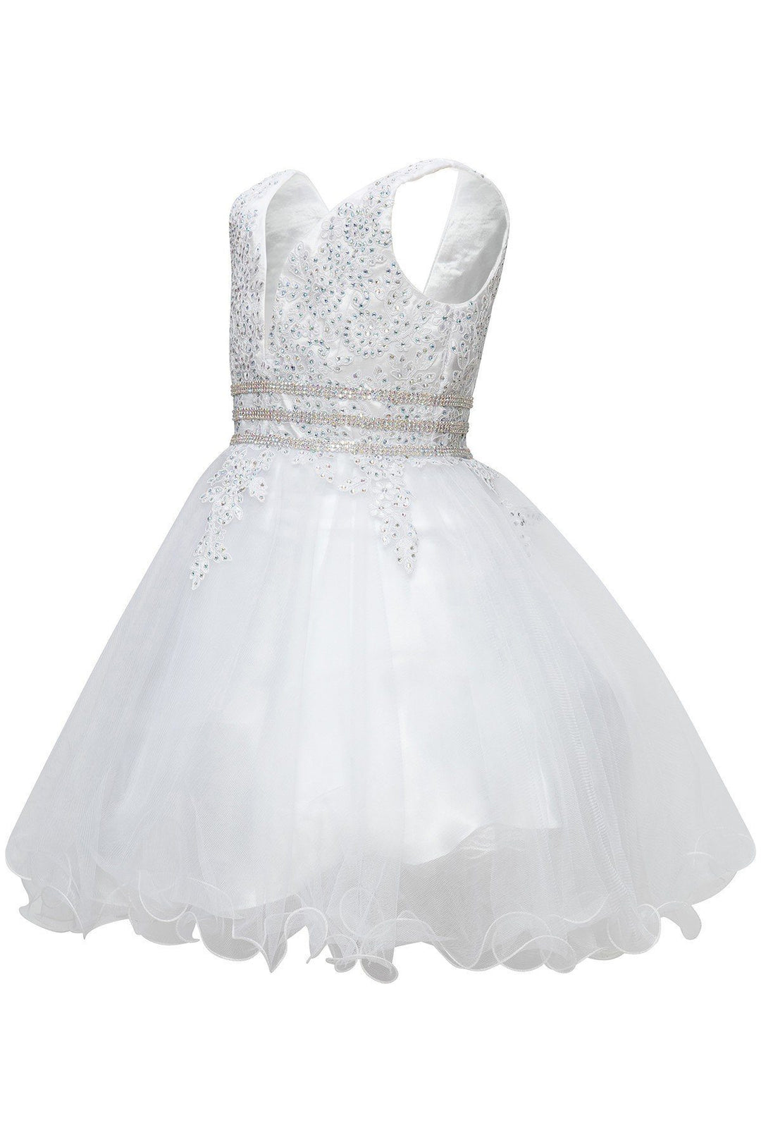 Girls Short Ruffled V-Neck Dress with Embellished Bodice-Girls Formal Dresses-ABC Fashion