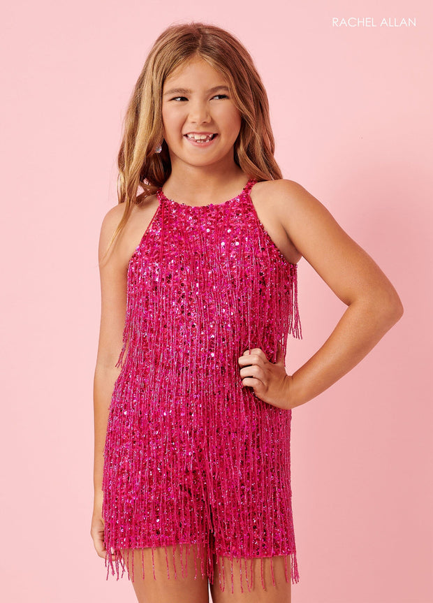 Girls Short Sequin Fringe Romper by Rachel Allan 10162 ABC Fashion
