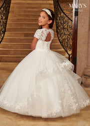 Girls Short Sleeve Applique Gown by Mary's Bridal MB9082