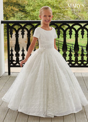 Girls Short Sleeve Lace Gown by Mary's Bridal MB9102