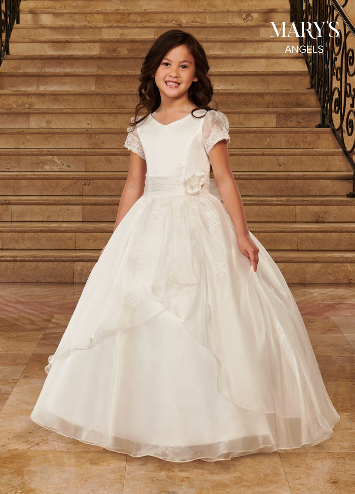 Girls Short Sleeve Organza Gown by Mary's Bridal MB9074