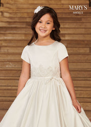 Girls Short Sleeve Satin Gown by Mary's Bridal MB9077