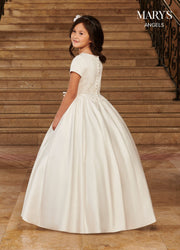 Girls Short Sleeve Satin Gown by Mary's Bridal MB9077