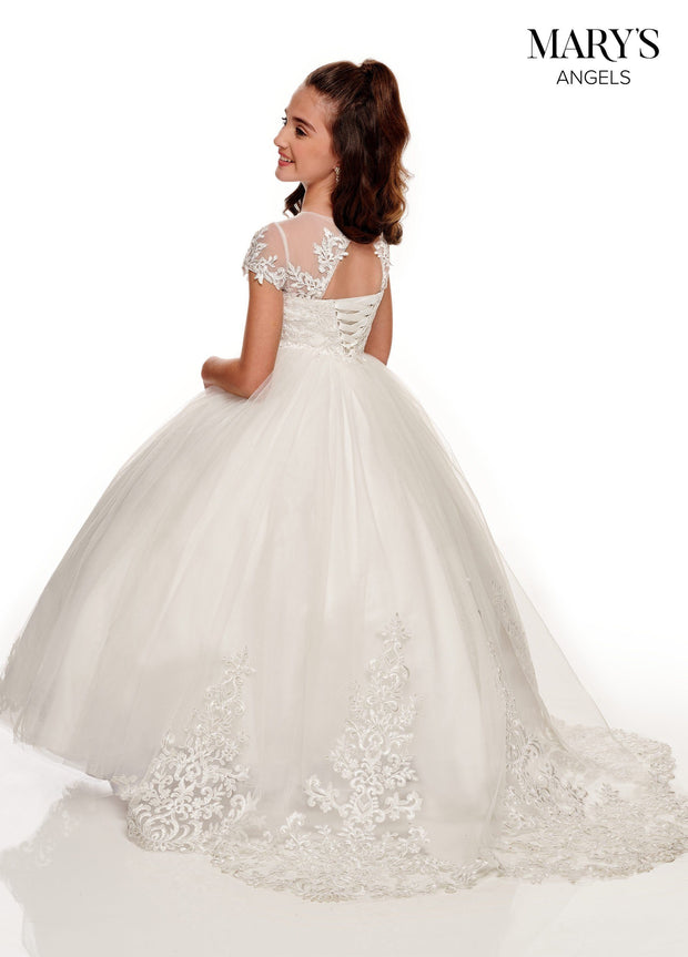 Girls Short Sleeve Tulle Gown by Mary's Bridal MB9096