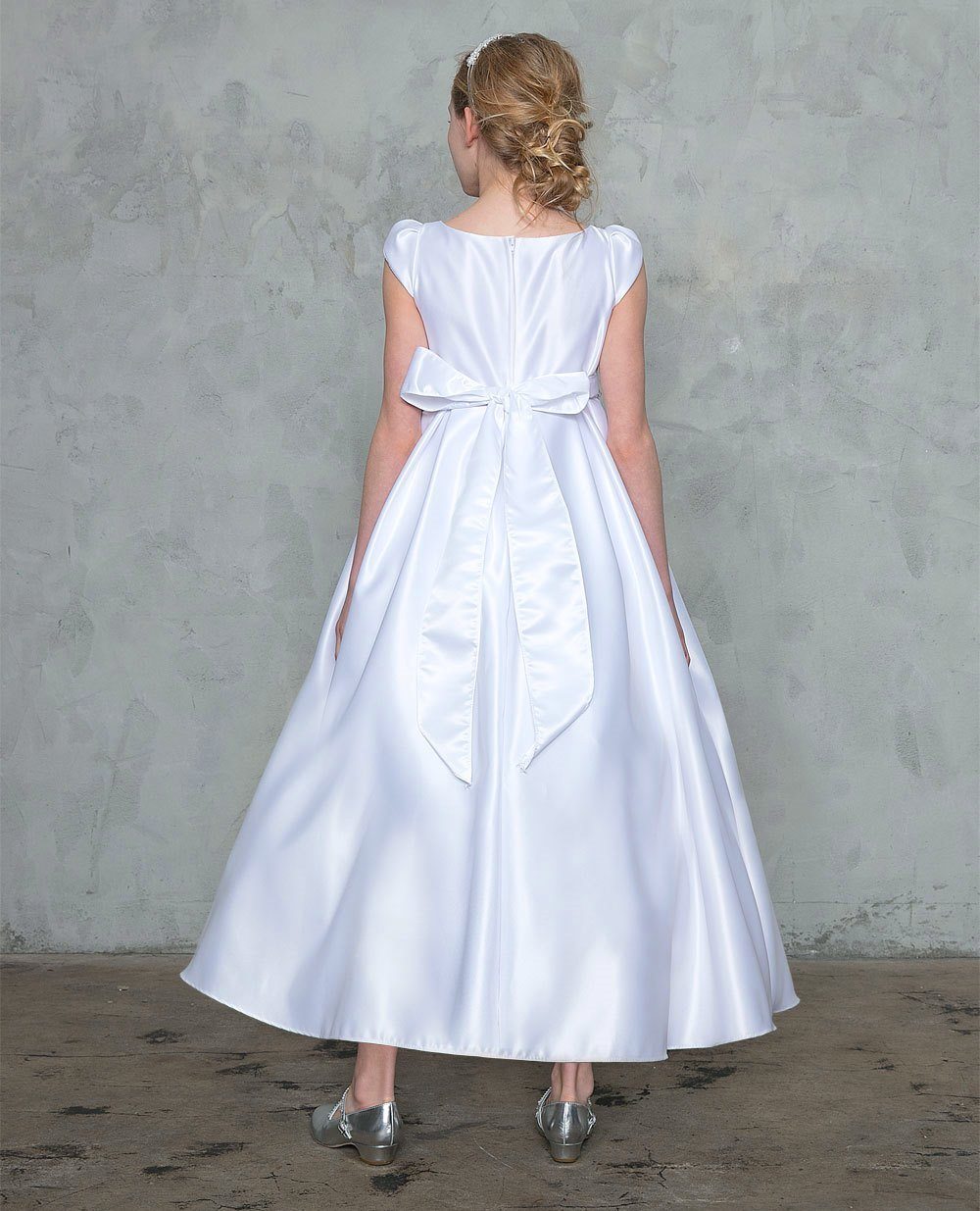 Girls Short-Sleeved Dress with Beaded Ribbon Waistband D787 – ABC