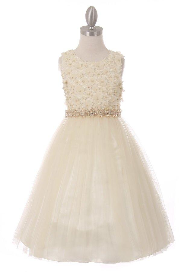 Girls Short Tulle Dress with 3D Flowers by Cinderella Couture 5059-Girls Formal Dresses-ABC Fashion