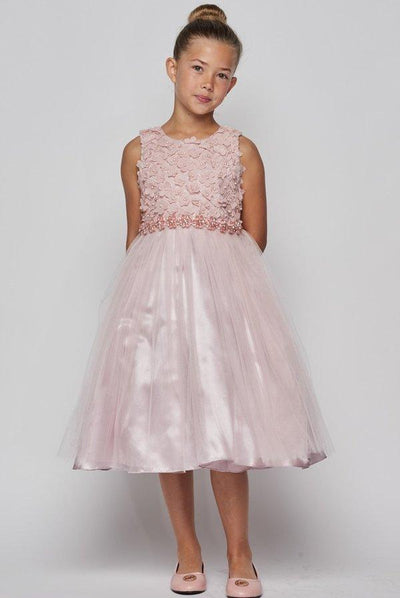 Girls Short Tulle Dress With 3d Flowers By Cinderella Couture 5059