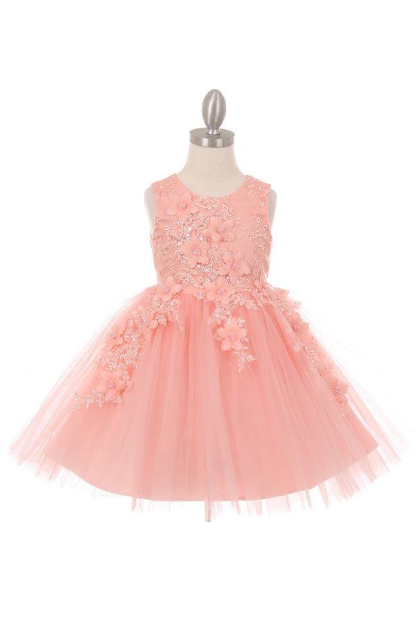 Girls Short Tulle Dress with 3D Flowers by Cinderella Couture 9040-Girls Formal Dresses-ABC Fashion