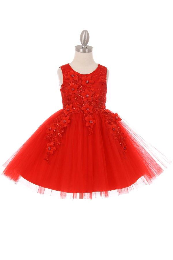 Girls Short Tulle Dress with 3D Flowers by Cinderella Couture 9040-Girls Formal Dresses-ABC Fashion