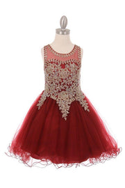 Girls Short Tulle Dress with Gold Applique Top by Cinderella Couture 5017-Girls Formal Dresses-ABC Fashion