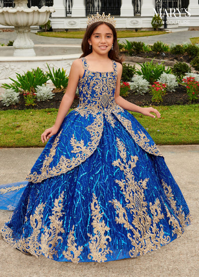 Girls Sleeveless Glitter Print Gown by Mary's Bridal MQ4033