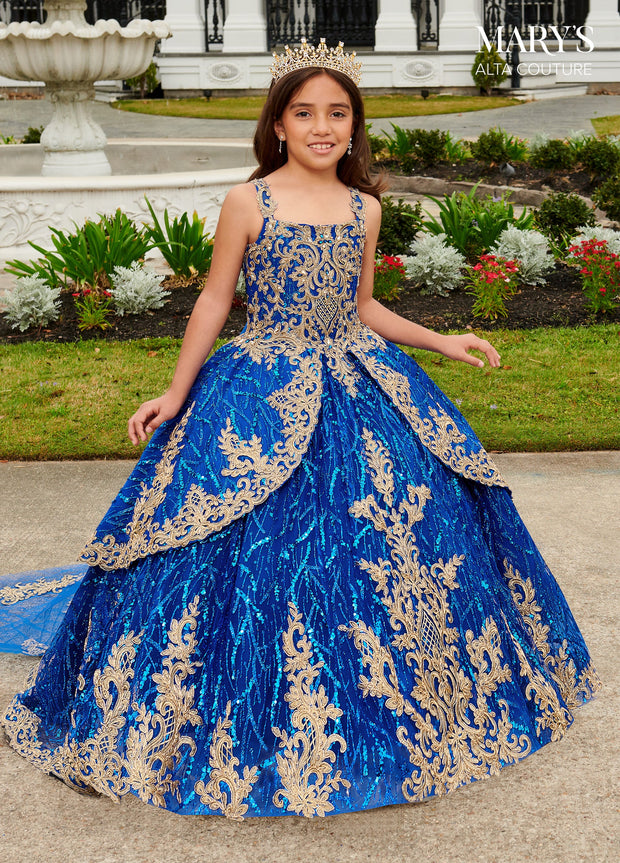 Girls Sleeveless Glitter Print Gown by Mary's Bridal MQ4033