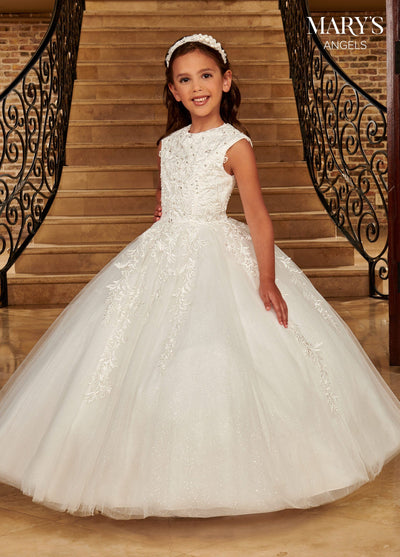 Girls Sleeveless Glitter Tulle Gown by Mary's Bridal MB9093