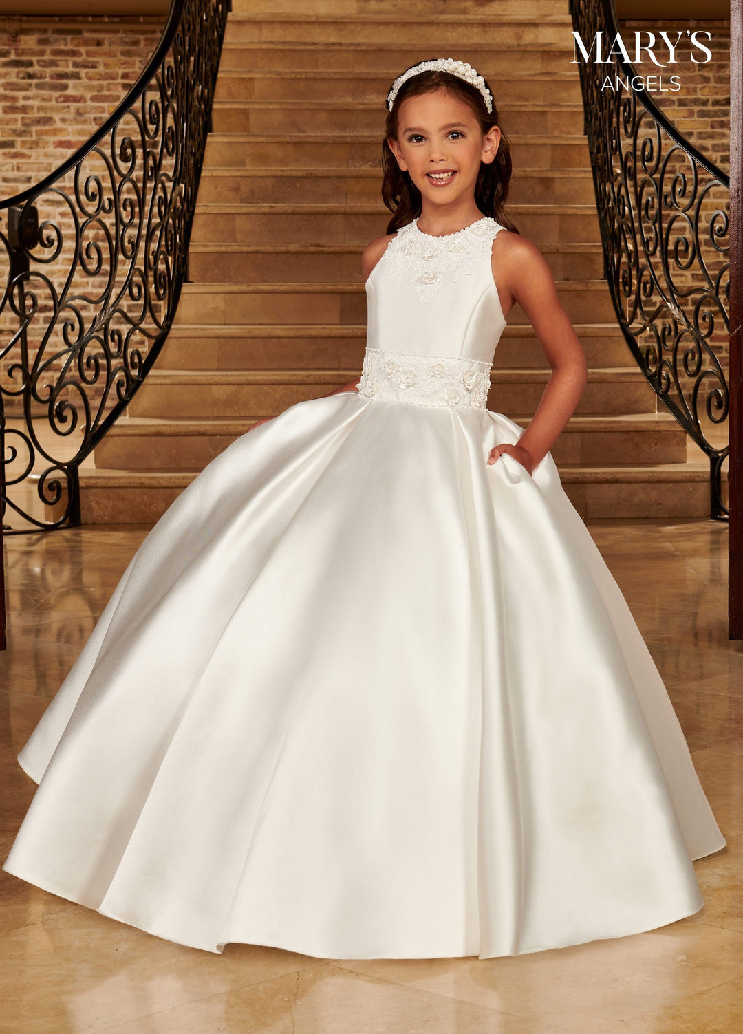 Girls Sleeveless Mikado Gown by Mary's Bridal MB9087