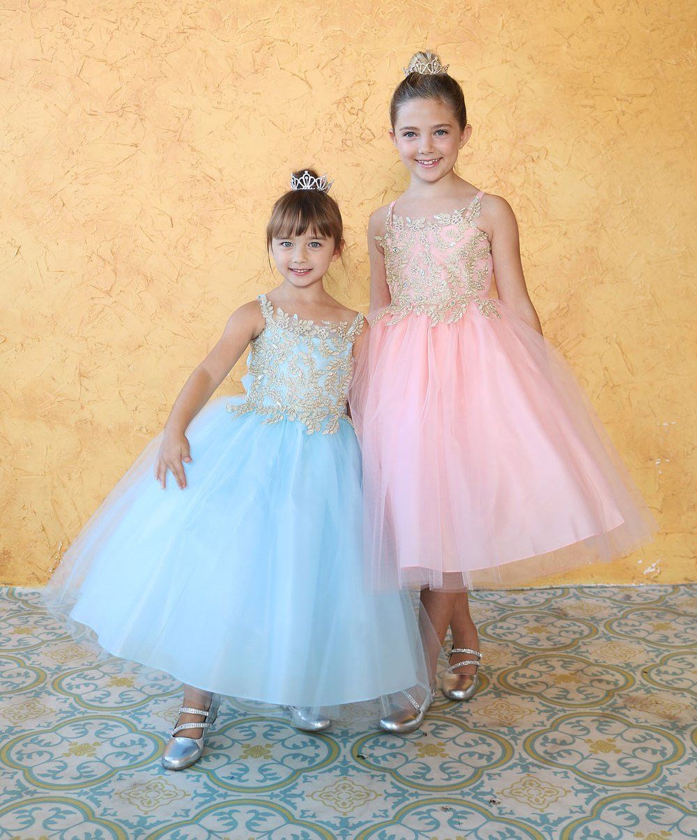 Girls Sleeveless Tulle Dress with Leaf Appliques by Calla D778-Girls Formal Dresses-ABC Fashion