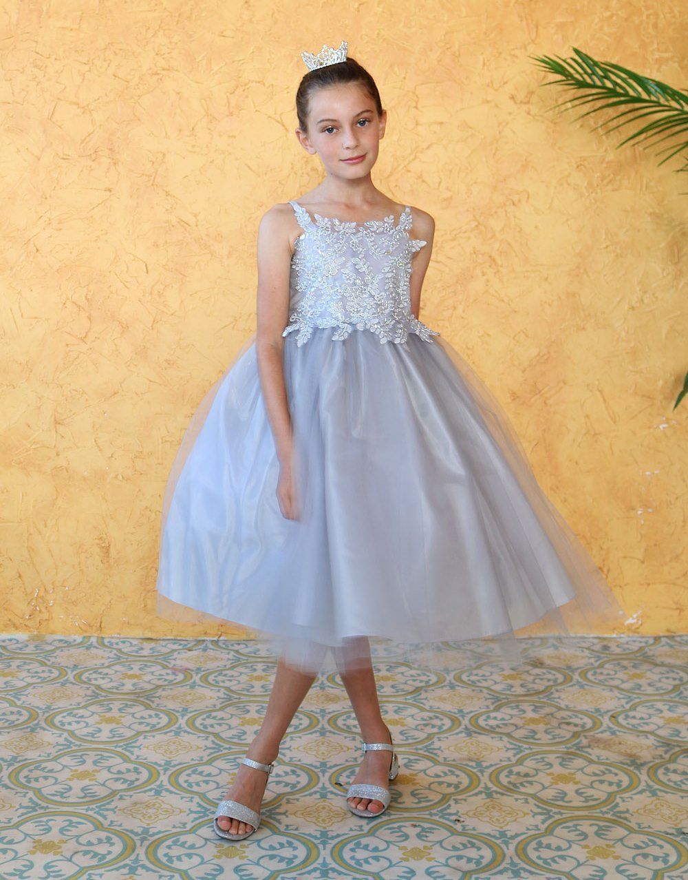 Girls Sleeveless Tulle Dress with Leaf Appliques by Calla D778 – ABC ...
