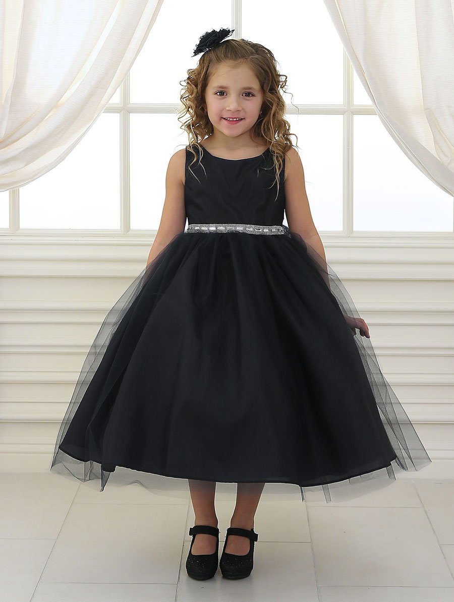 Calla CD754 Girls Tea Length Tulle Dress with Beaded Waistline | Formal Dress Shops Black / 2 Calla CD754 Girls Tea Length Tulle Dress with Beaded Waistline | Formal Dress Shops Black / 2