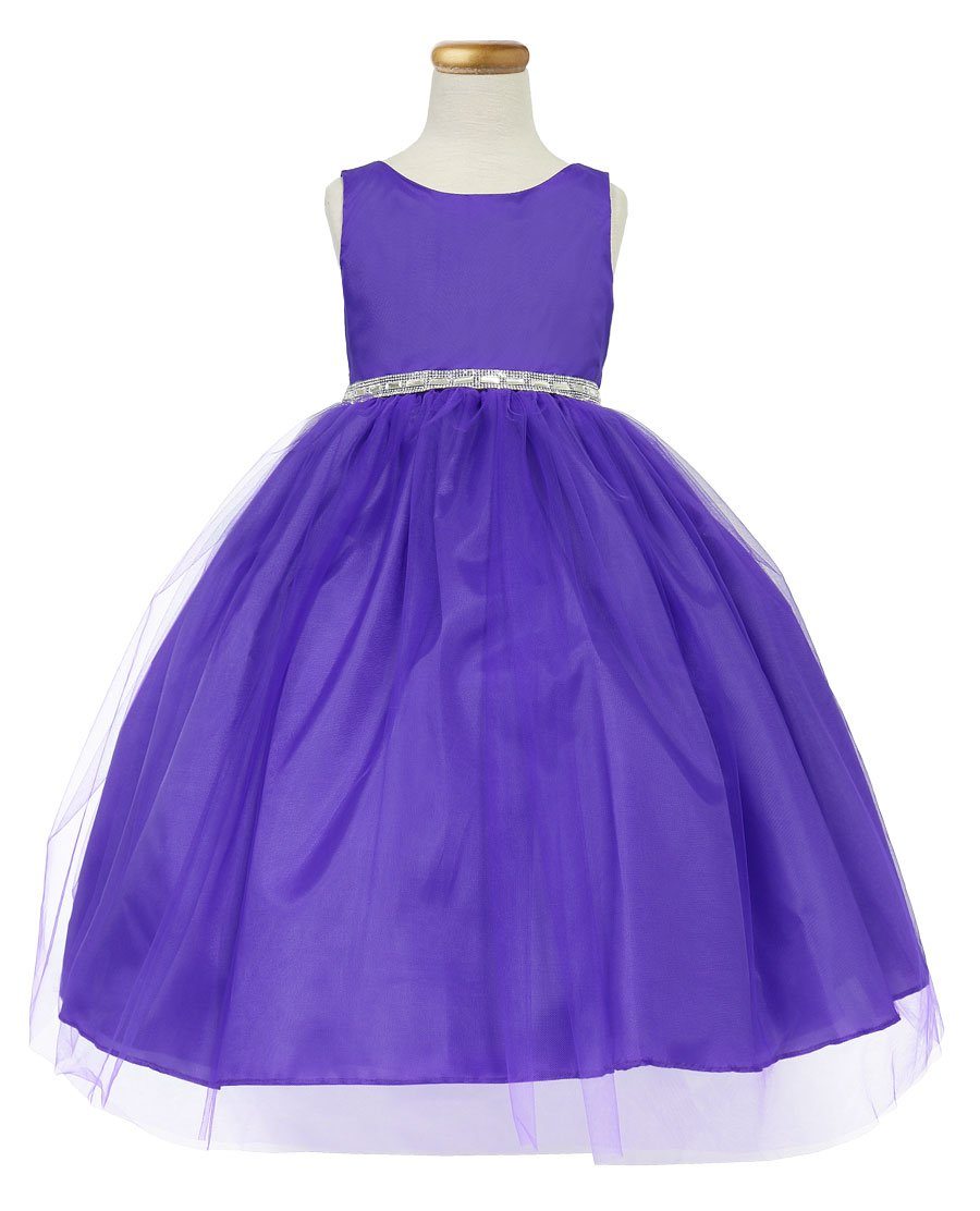 Girls Tea Length Tulle Dress with Beaded Waistline-Girls Formal Dresses-ABC Fashion