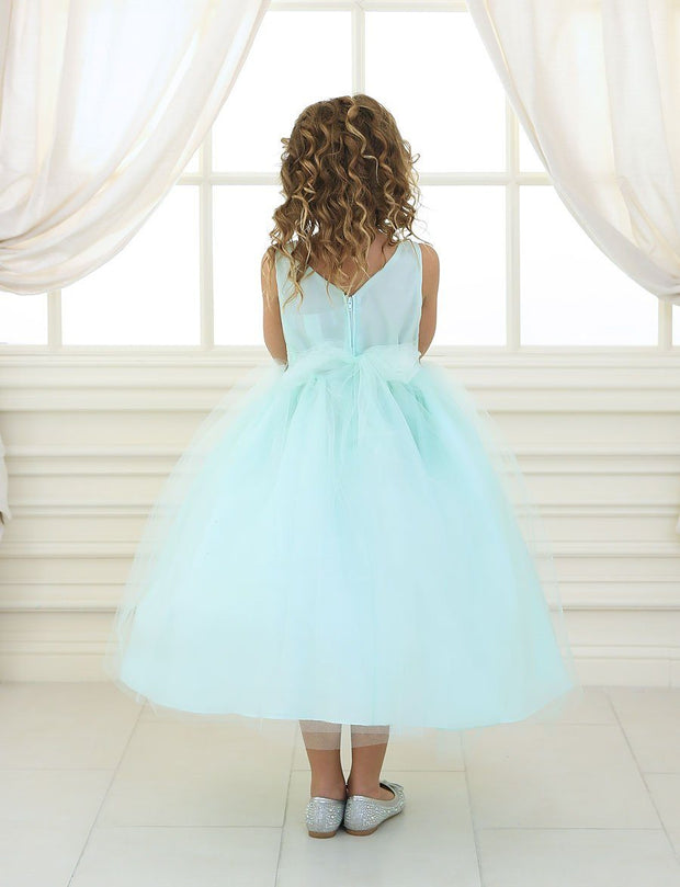 Girls Tea Length Tulle Dress with Beaded Waistline-Girls Formal Dresses-ABC Fashion