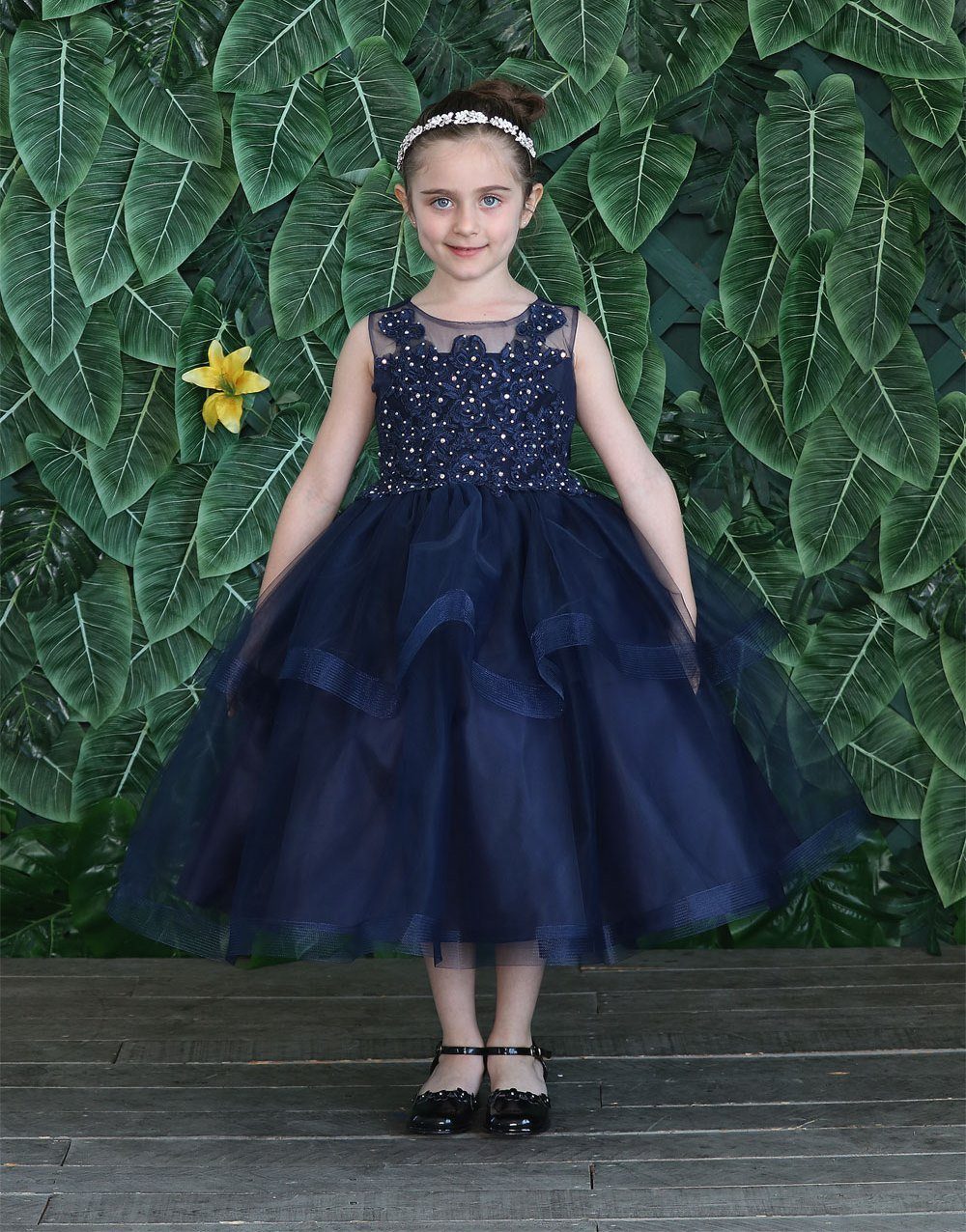 Girls Tea Length Tulle Dress with Embroidered Bodice by Calla D792-Girls Formal Dresses-ABC Fashion