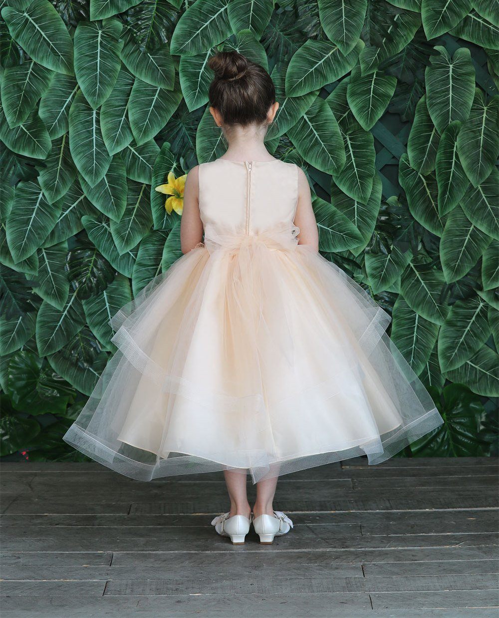 Girls Tea Length Tulle Dress with Embroidered Bodice by Calla D792-Girls Formal Dresses-ABC Fashion