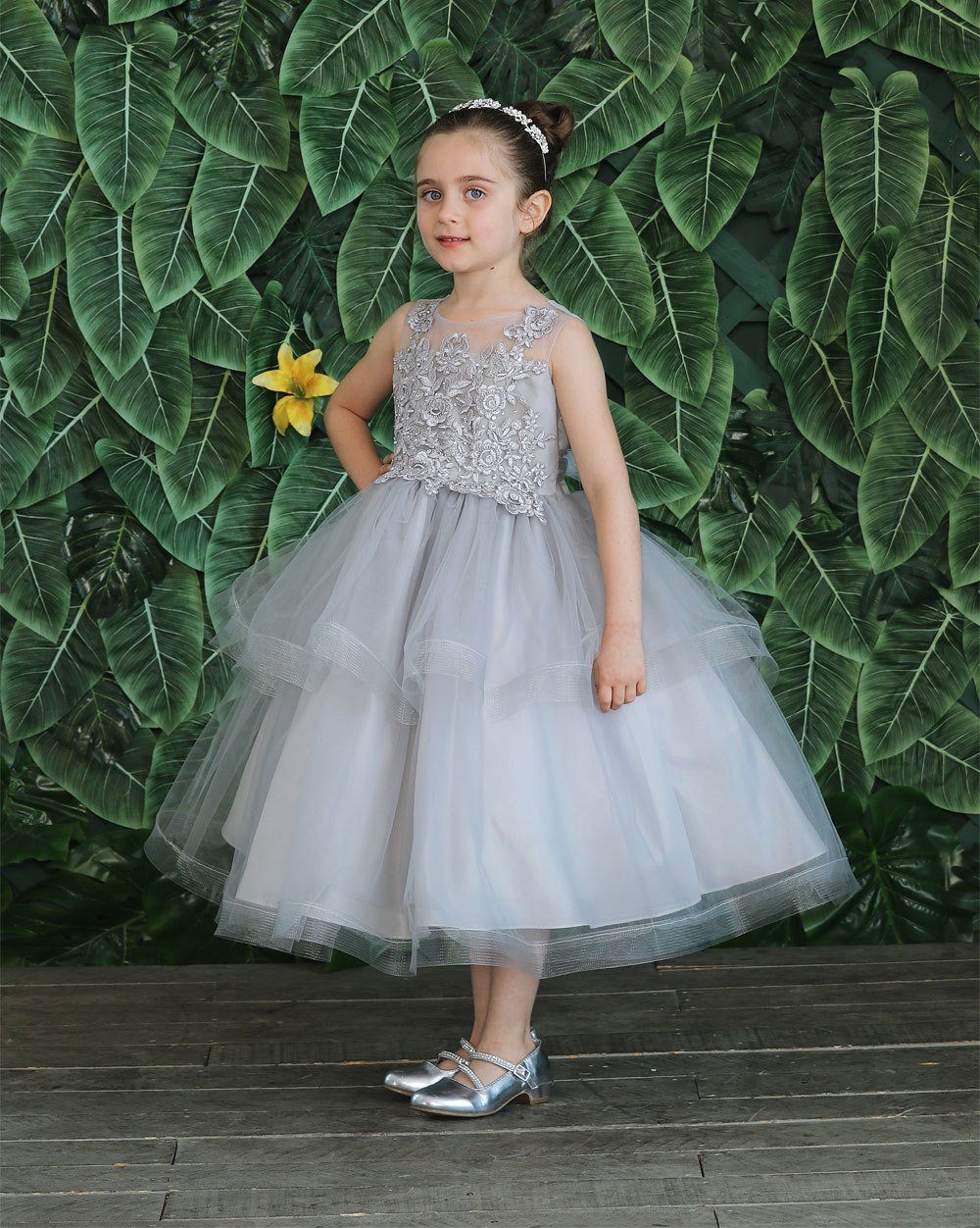 Girls Tea Length Tulle Dress with Embroidered Bodice by Calla D792-Girls Formal Dresses-ABC Fashion