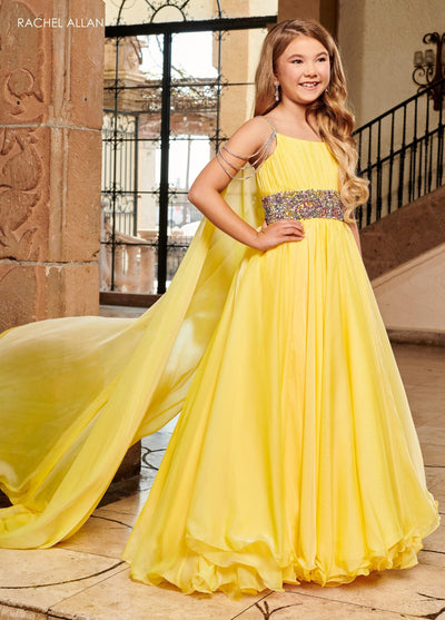 Girls Two Tone Sleeveless Cape Gown by Rachel Allan 10188