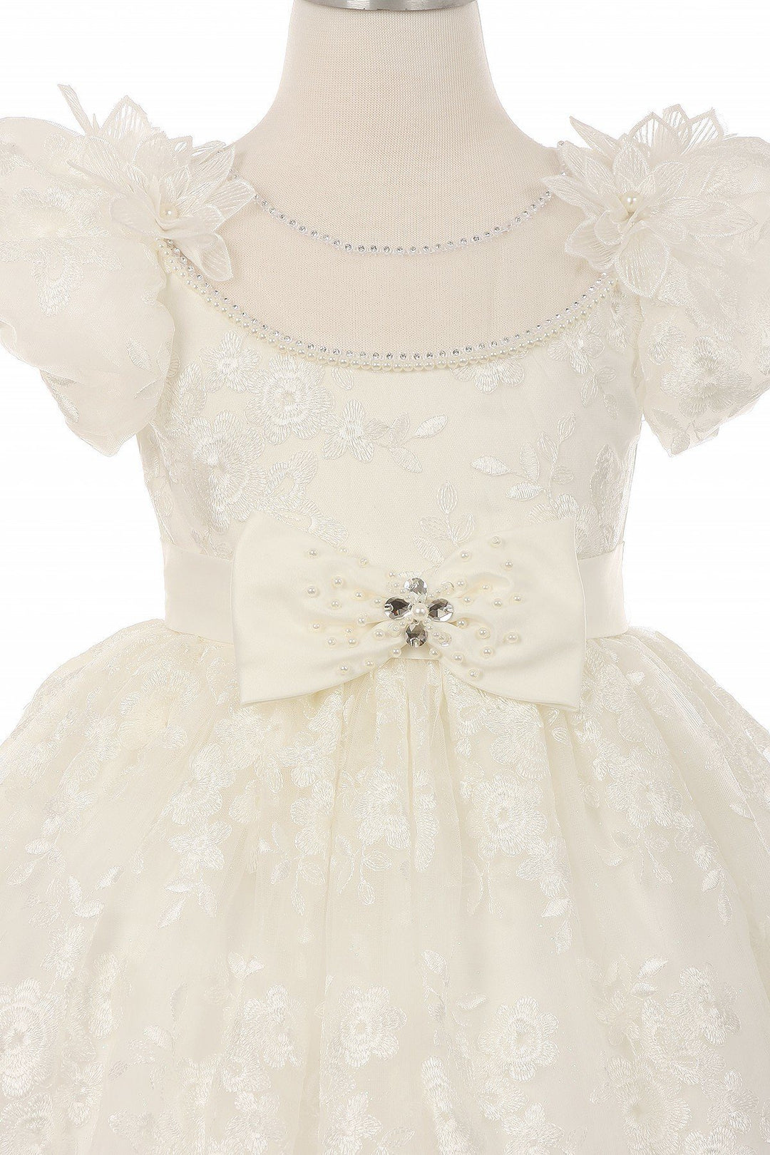 Girls White Lace Dress with Puff Sleeves by Cinderella Couture 2904-Girls Formal Dresses-ABC Fashion
