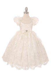 Girls White Lace Dress with Puff Sleeves by Cinderella Couture 2904-Girls Formal Dresses-ABC Fashion