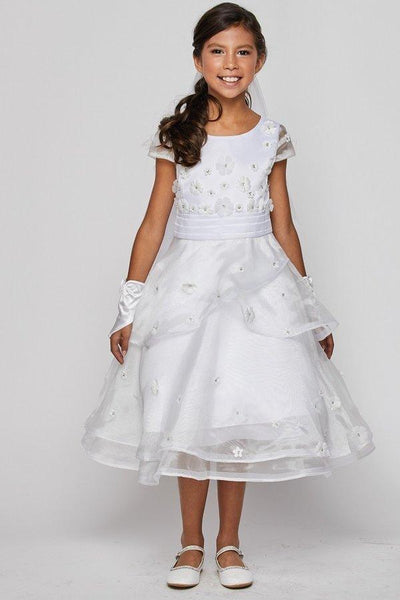 Girls White Layered Dress with Cap Sleeves by Cinderella Couture 2903-Girls Formal Dresses-ABC Fashion