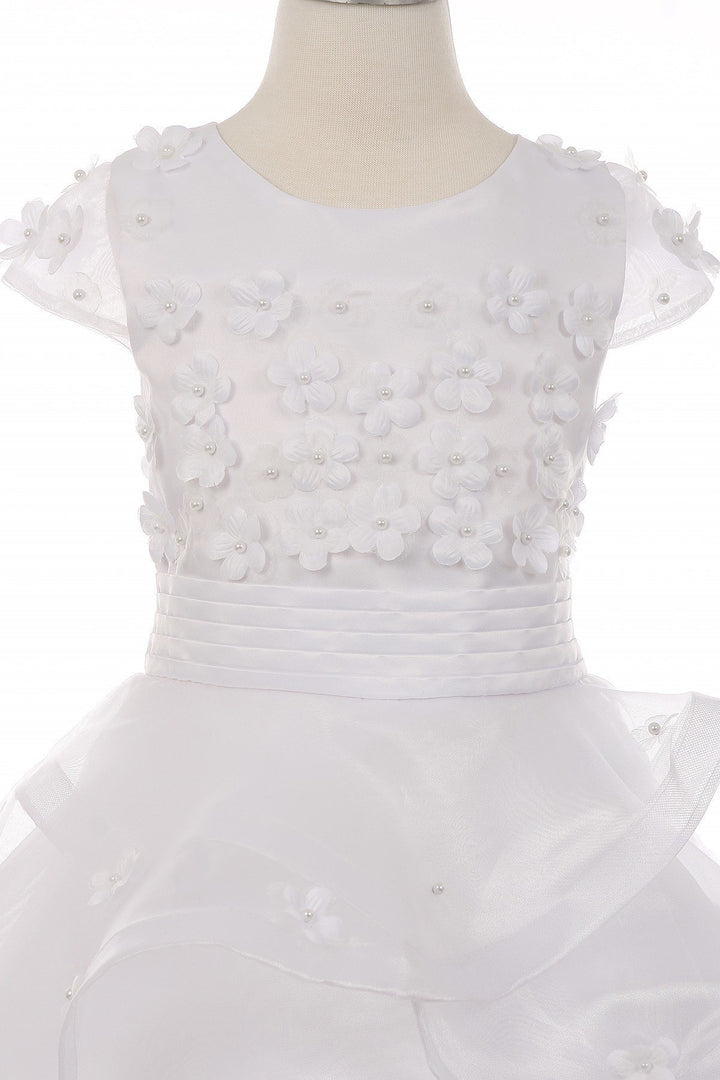 Girls White Layered Dress with Cap Sleeves by Cinderella Couture 2903-Girls Formal Dresses-ABC Fashion