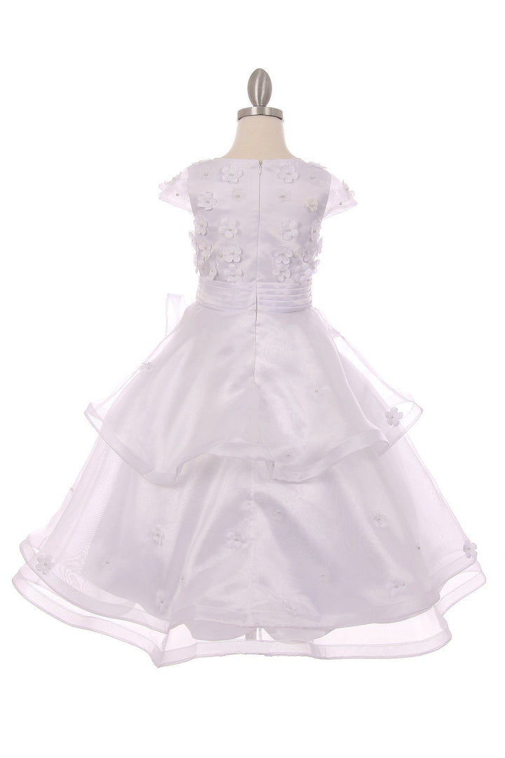 Girls White Layered Dress with Cap Sleeves by Cinderella Couture 2903-Girls Formal Dresses-ABC Fashion
