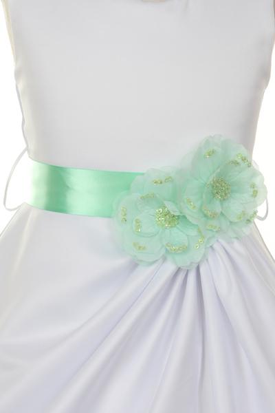 Girls White Tea Length Dress with Pink Floral Sash-Girls Formal Dresses-ABC Fashion
