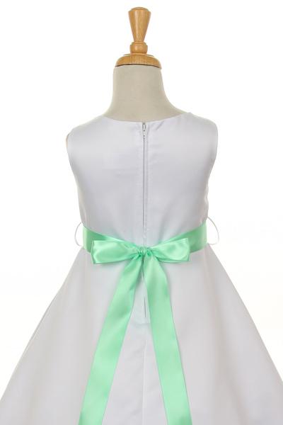 Girls White Tea Length Dress with Pink Floral Sash-Girls Formal Dresses-ABC Fashion