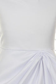 Girls White Tea Length Dress with Pink Floral Sash-Girls Formal Dresses-ABC Fashion