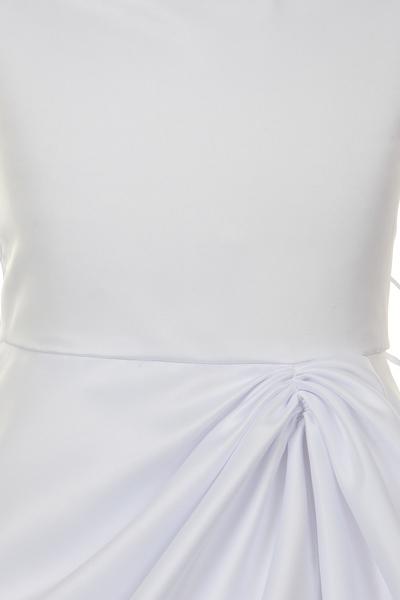 Girls White Tea Length Dress with Pink Floral Sash-Girls Formal Dresses-ABC Fashion